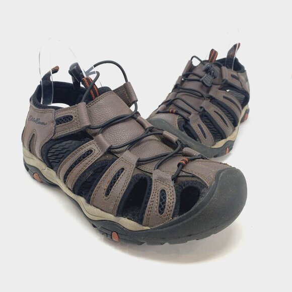 Eddie Bauer Sports Sandal Mens 9 Troy Brown Leather Fisherman Hiking Bump Toe - Picture 1 of 12